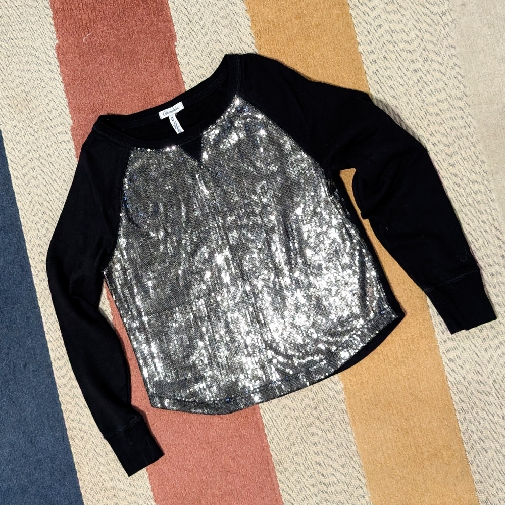Aeropostale Black Silver Sequin Sweater Sweatshirt M Medium